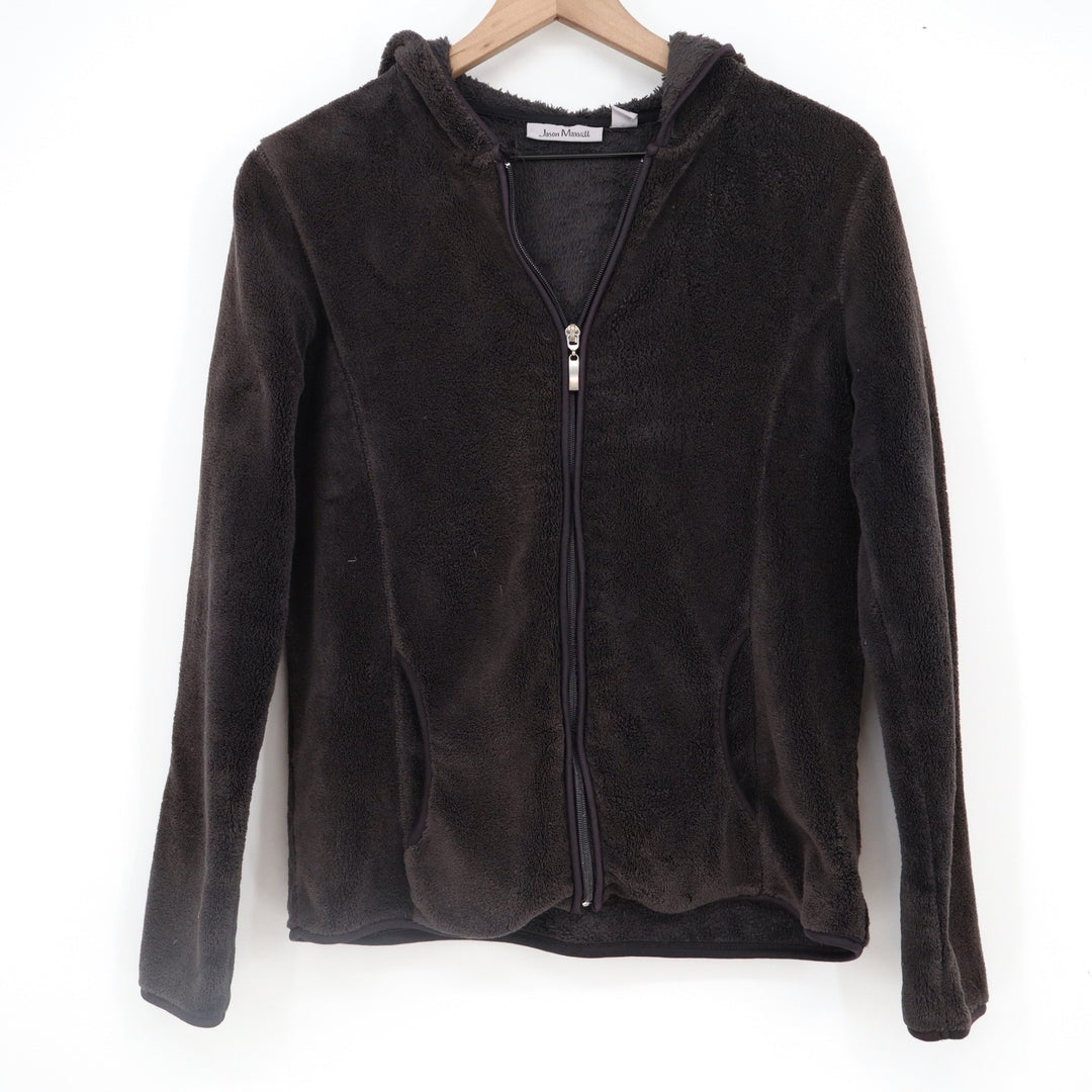 Jason Maxwell Womens Dark Brown Fleece Full Zip Hooded Jacket Small
