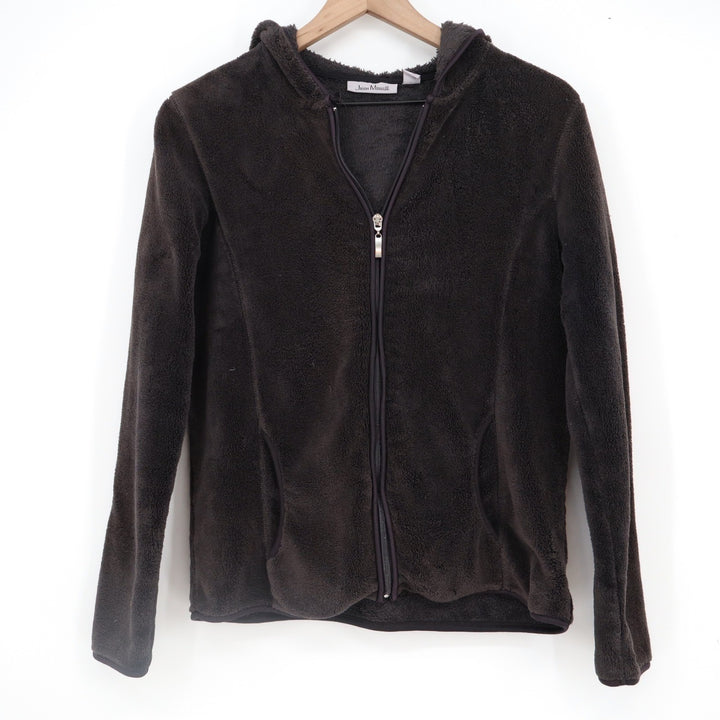 Jason Maxwell Womens Dark Brown Fleece Full Zip Hooded Jacket Small