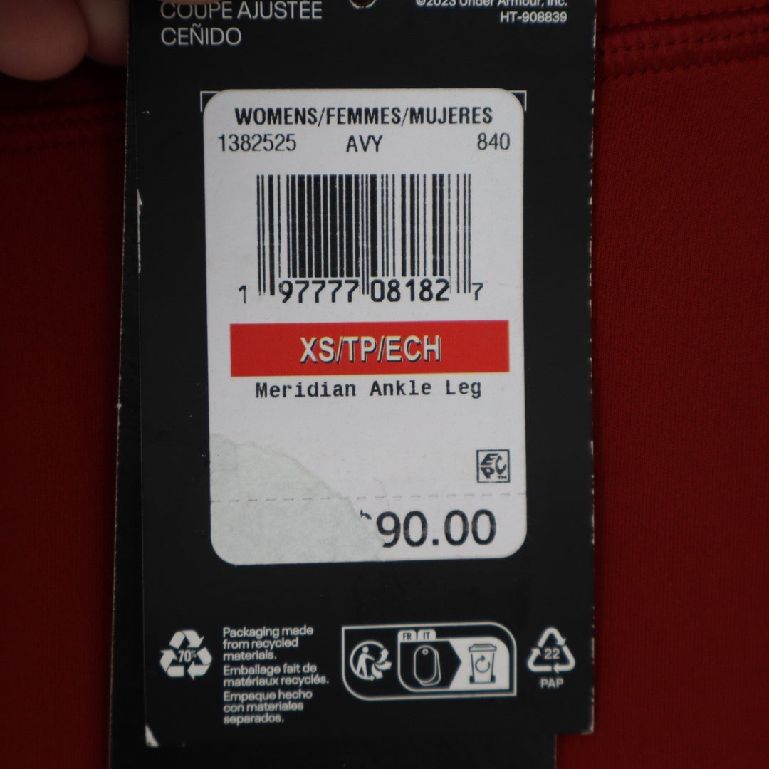 Under Armour Meridian Ankle Leggings Dark Red High Rise Pockets Womens XS
