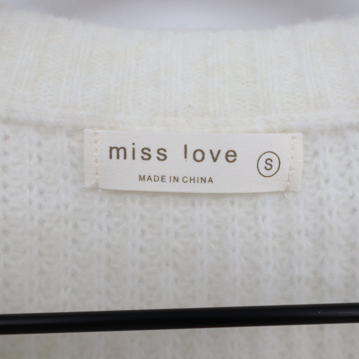 Miss Love Cardigan Crop Sweater Womens S White Waffle Knit Stretch Short Sleeve