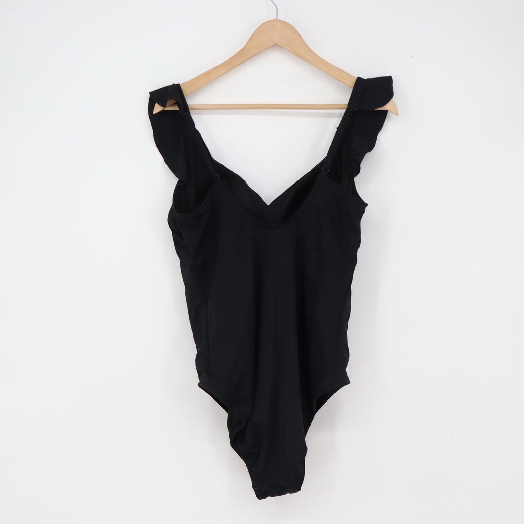 Time and Tru One Piece Womens XL Black Ruffle Trim V-Neck Swimsuit Excellent