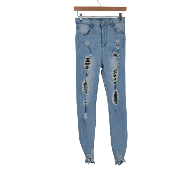 SHEIN Womens Distressed Skinny Jeans Light Wash Ripped High Rise Size 6 12130