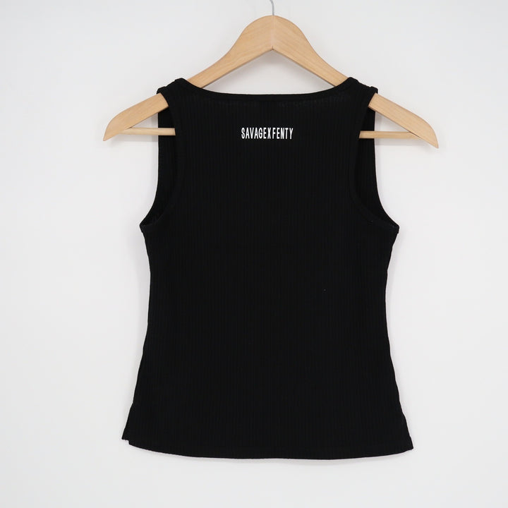 Savage X Fenty Womens Ribbed Tank Top Black Scoop Neck Logo XS
