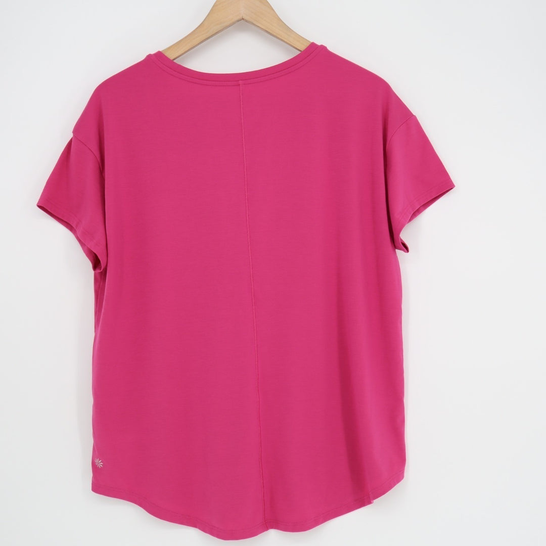 Athleta T-Shirt Womens Medium Hot Pink Stretch Crew Neck Short Sleeve Pullover
