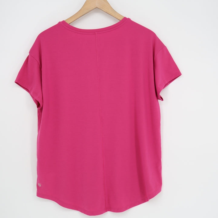 Athleta T-Shirt Womens Medium Hot Pink Stretch Crew Neck Short Sleeve Pullover