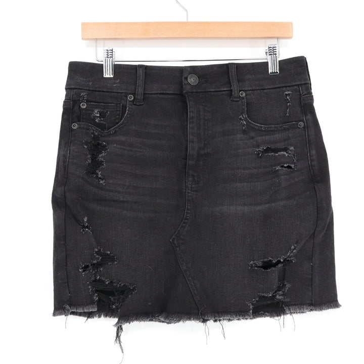 American Eagle Outfitters Mini Skirt Womens 10 R Black Cotton Stretch Distressed