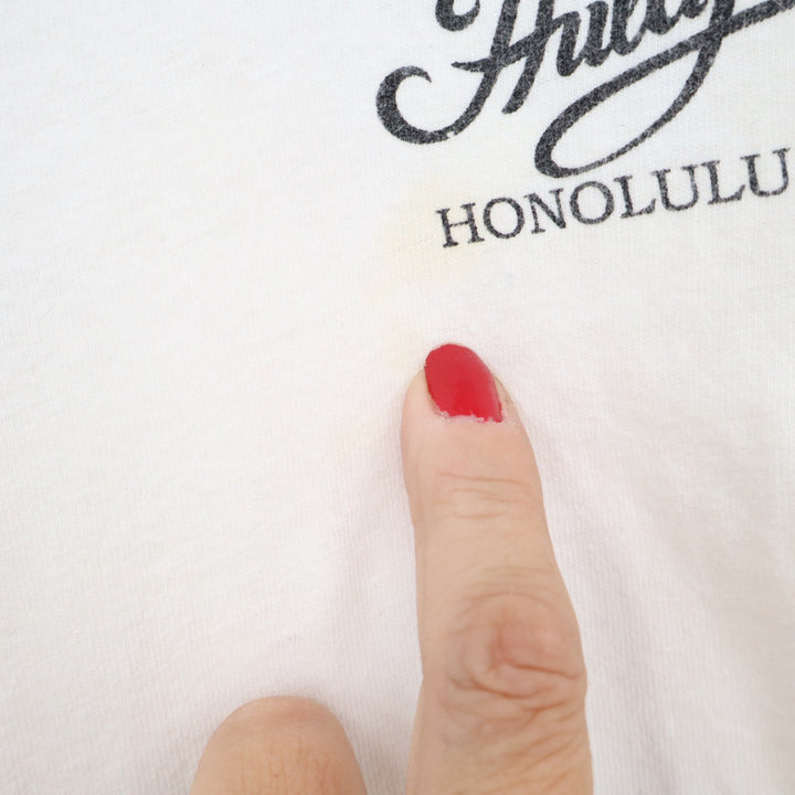 Vintage Oneita Power-T Hula Prints Honolulu Hawaii T-Shirt Large Off-White 90s