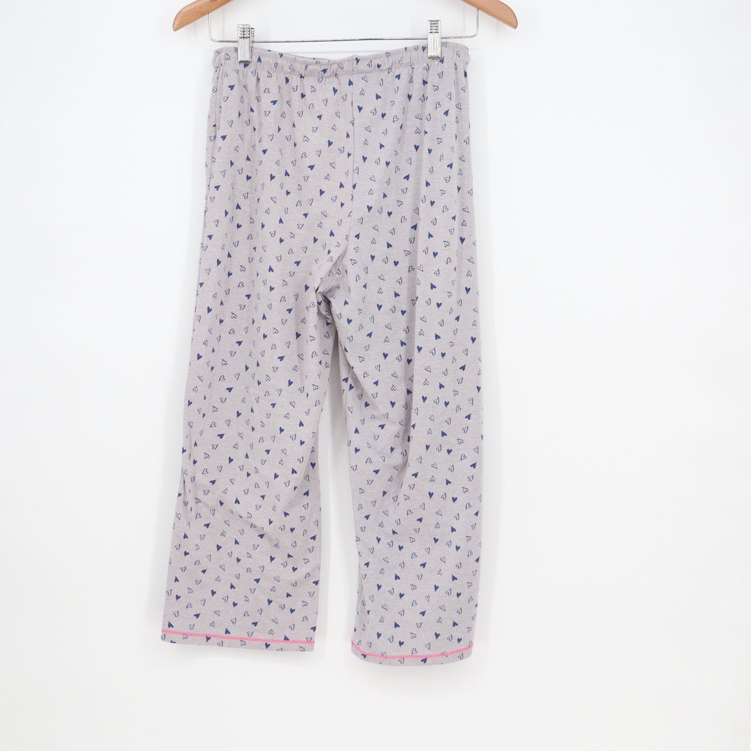 Cuddl Duds Pajama Set Womens Small Gray Blue Heart Print V-Neck Crop Pants 2pc
