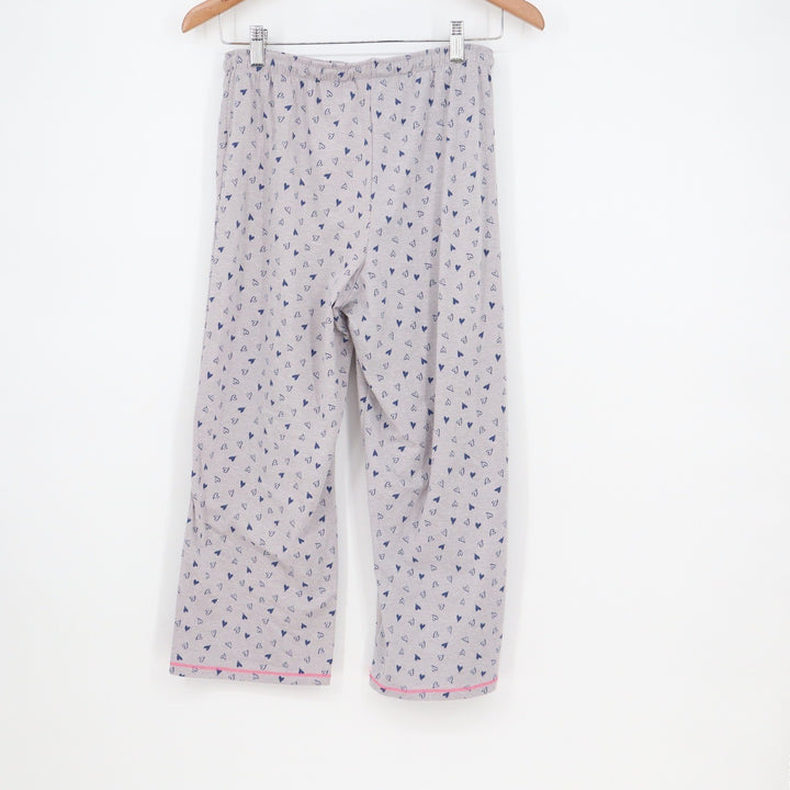 Cuddl Duds Pajama Set Womens Small Gray Blue Heart Print V-Neck Crop Pants 2pc