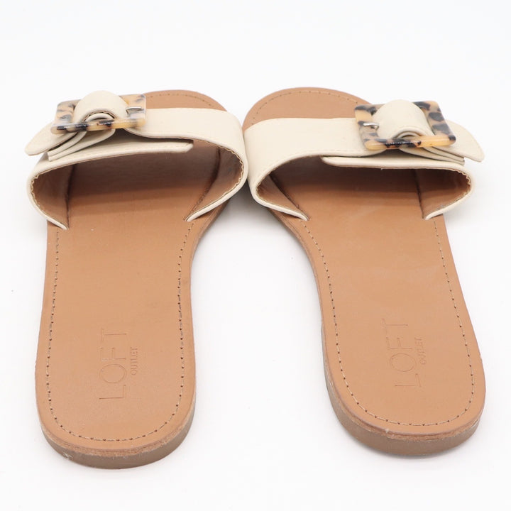 Loft Outlet Womens Cream Slide Sandals Tortoiseshell Buckle Flat Shoes Size 8M