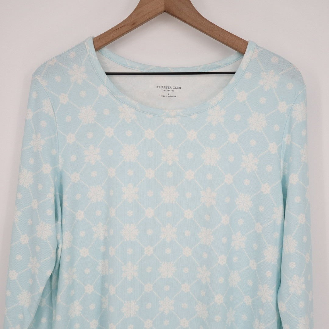 Charter Club Intimates Nightgown Womens Large Blue Snowflake Round Neck Pullover