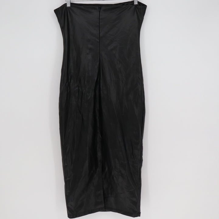 Forever 21 Faux Leather Strapless Midi Tube Dress Black XL Edgy Night Out