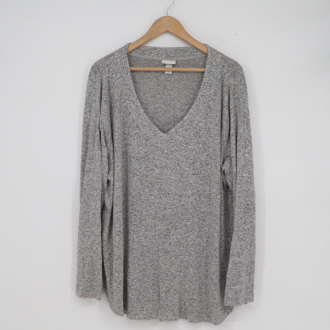 Ava & Viv Womens Plus 2X Heather Grey V-Neck Long Sleeve Marl Top