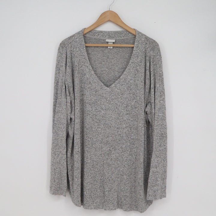 Ava & Viv Womens Plus 2X Heather Grey V-Neck Long Sleeve Marl Top
