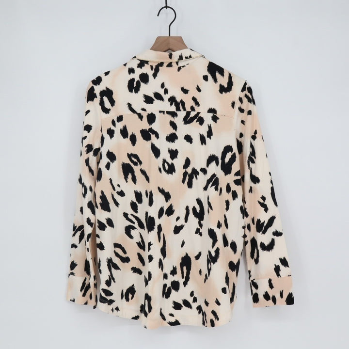 Shirt Womens Multicolor Leopard Print Button Front Spread Collar Button Up
