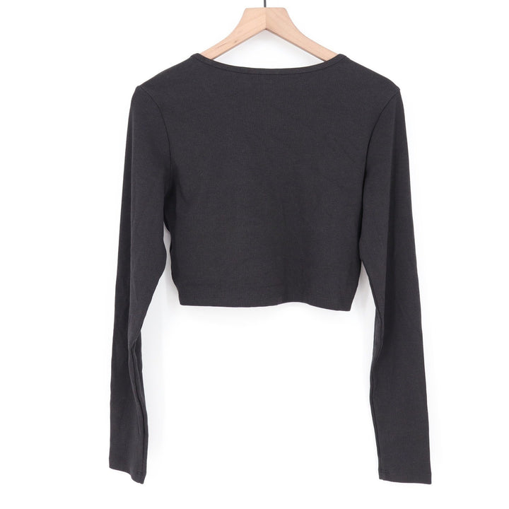 Adidas Originals Women Black Ribbed Long Sleeve Crop Top Size L NEW