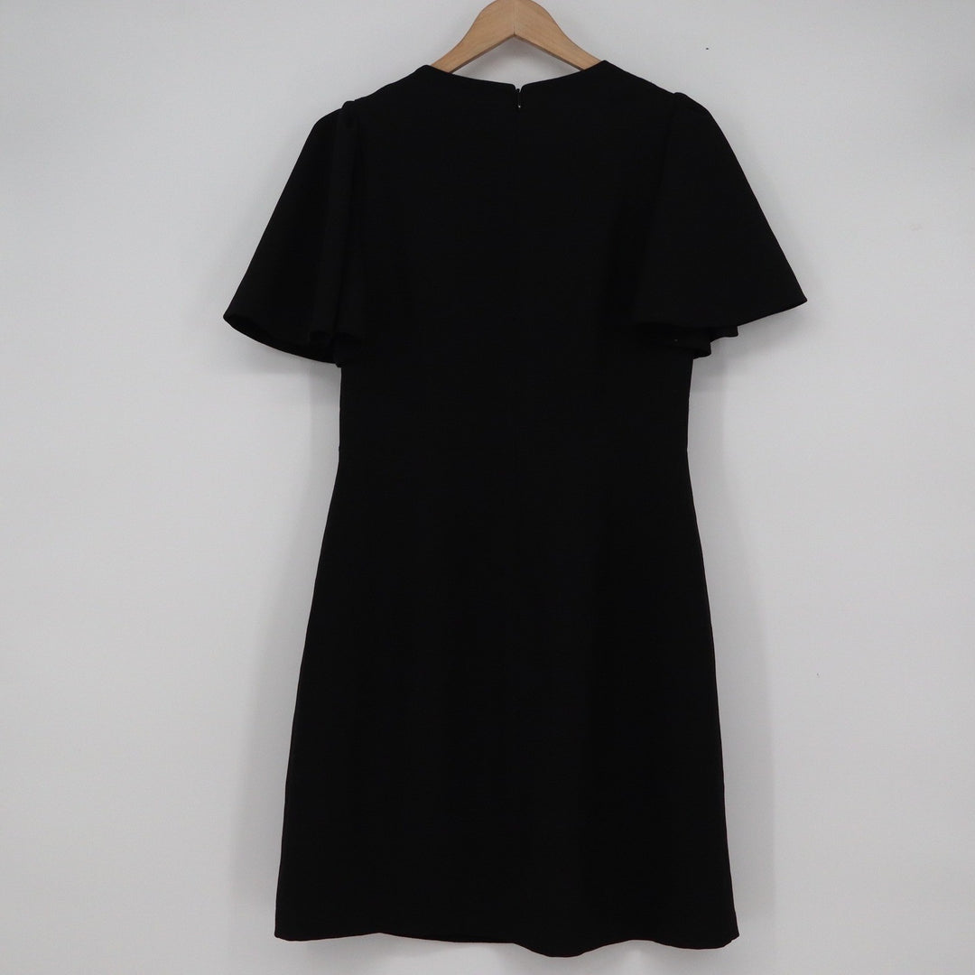 Eliza J Black Flutter Sleeve Sheath Dress Size 6 Round Neck Crepe Zip Back