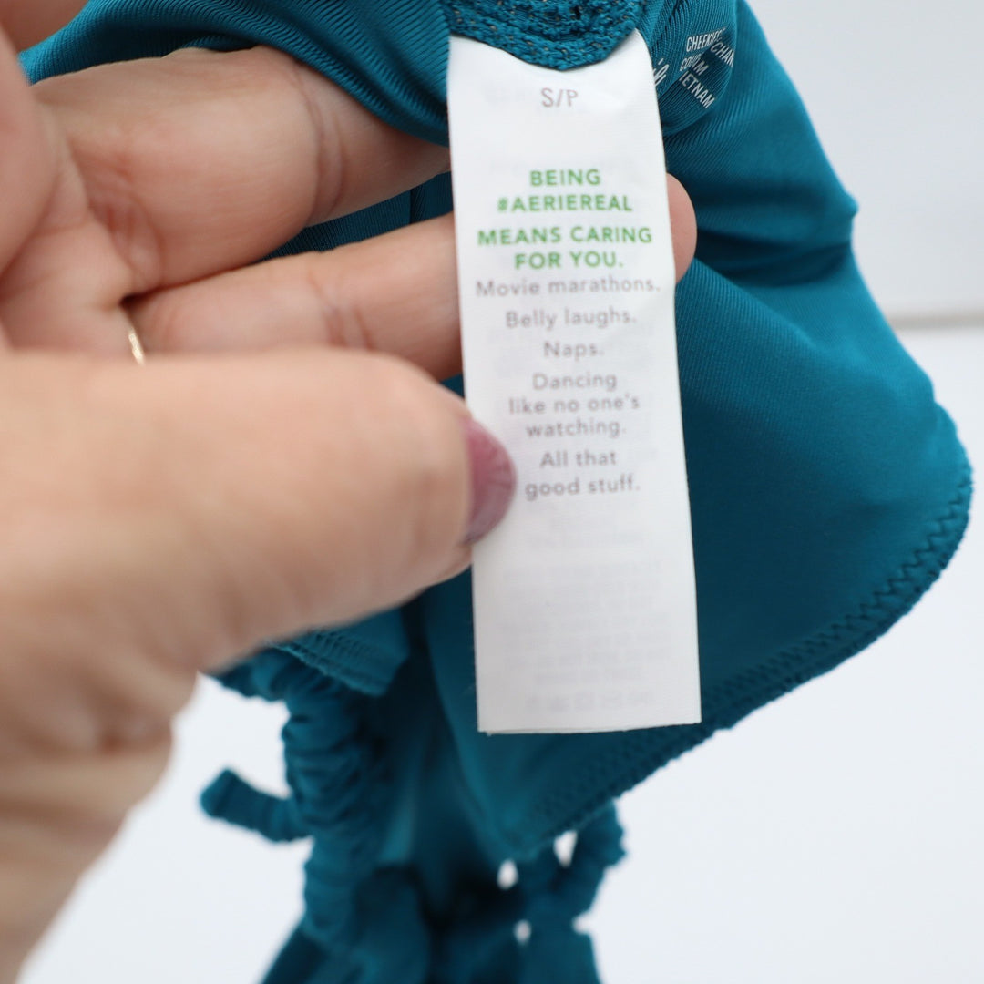 Aerie Bikini Bottom Womens S Cheekiest SIP Teal Pointelle Scrunchie Excellent