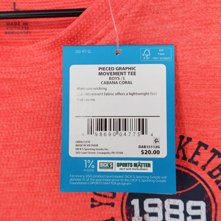 DSG Boys Large 14-16 Pieced Graphic Movement Tee Cabana Coral Basketball 1989