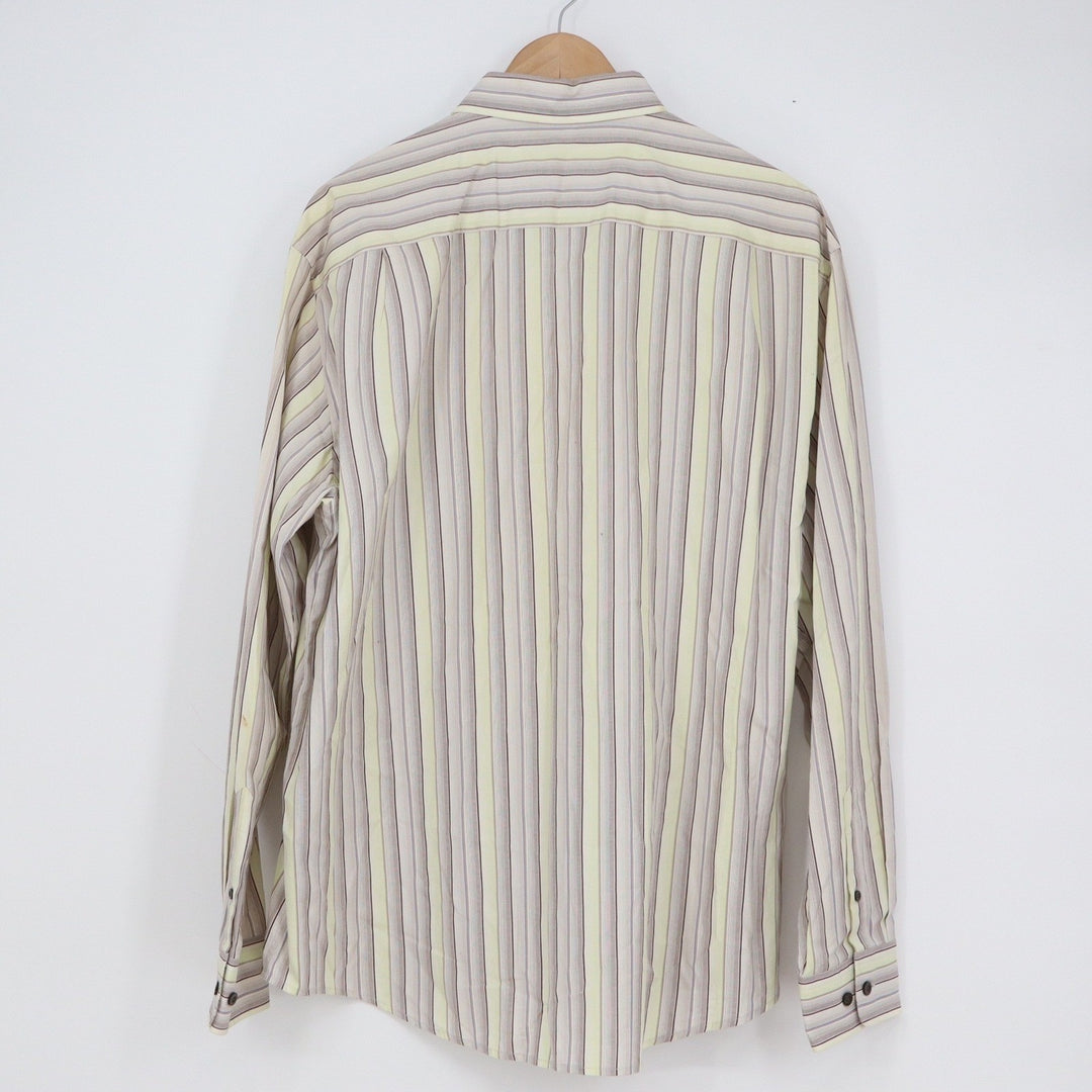 Tasso Elba Mens Large Cotton Striped Long Sleeve Button Down Shirt Tan Green L