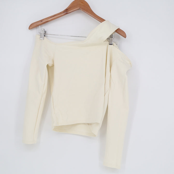 Abercrombie & Fitch Cream One Shoulder Long Sleeve Top Large