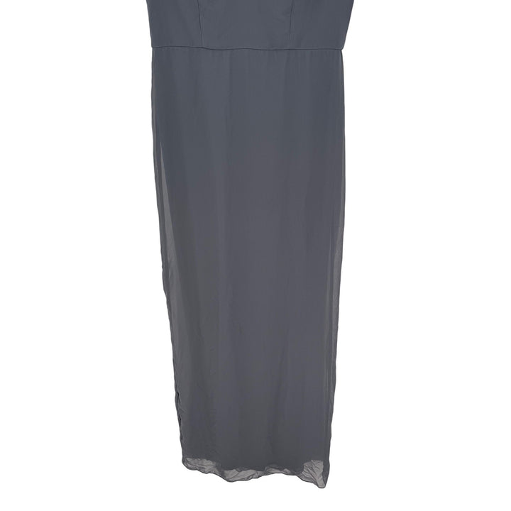 Social Sleeveless Tie Back Chiffon Trumpet Gown In Silver Dove Size 8