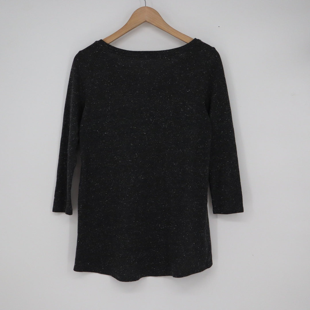 LOFT Charcoal Gray Flecked 3/4 Sleeve Tulip Hem Knit Top Size S