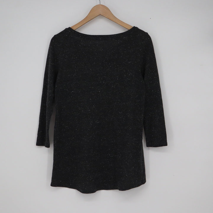 LOFT Charcoal Gray Flecked 3/4 Sleeve Tulip Hem Knit Top Size S