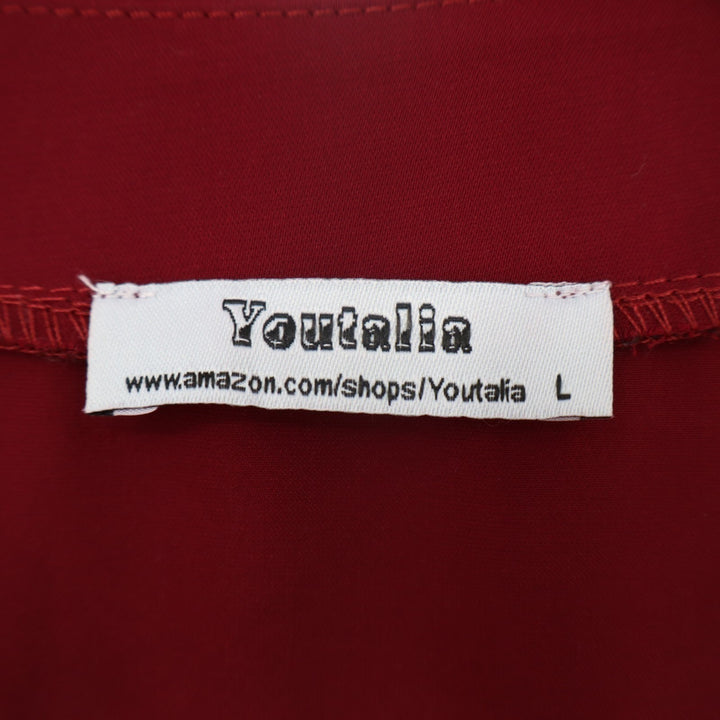 Youtalia Blouse Womens Large Red Roll Tab Sleeve Curved Hem V Neck Pullover
