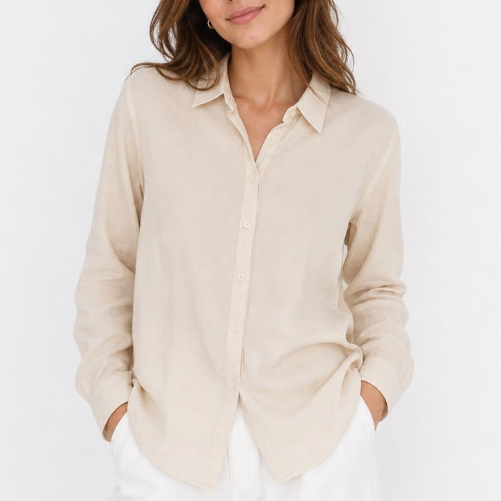 Xirena Beau Cotton Button Down Shirt Cream Ivory Long Sleeve Made in USA Size M