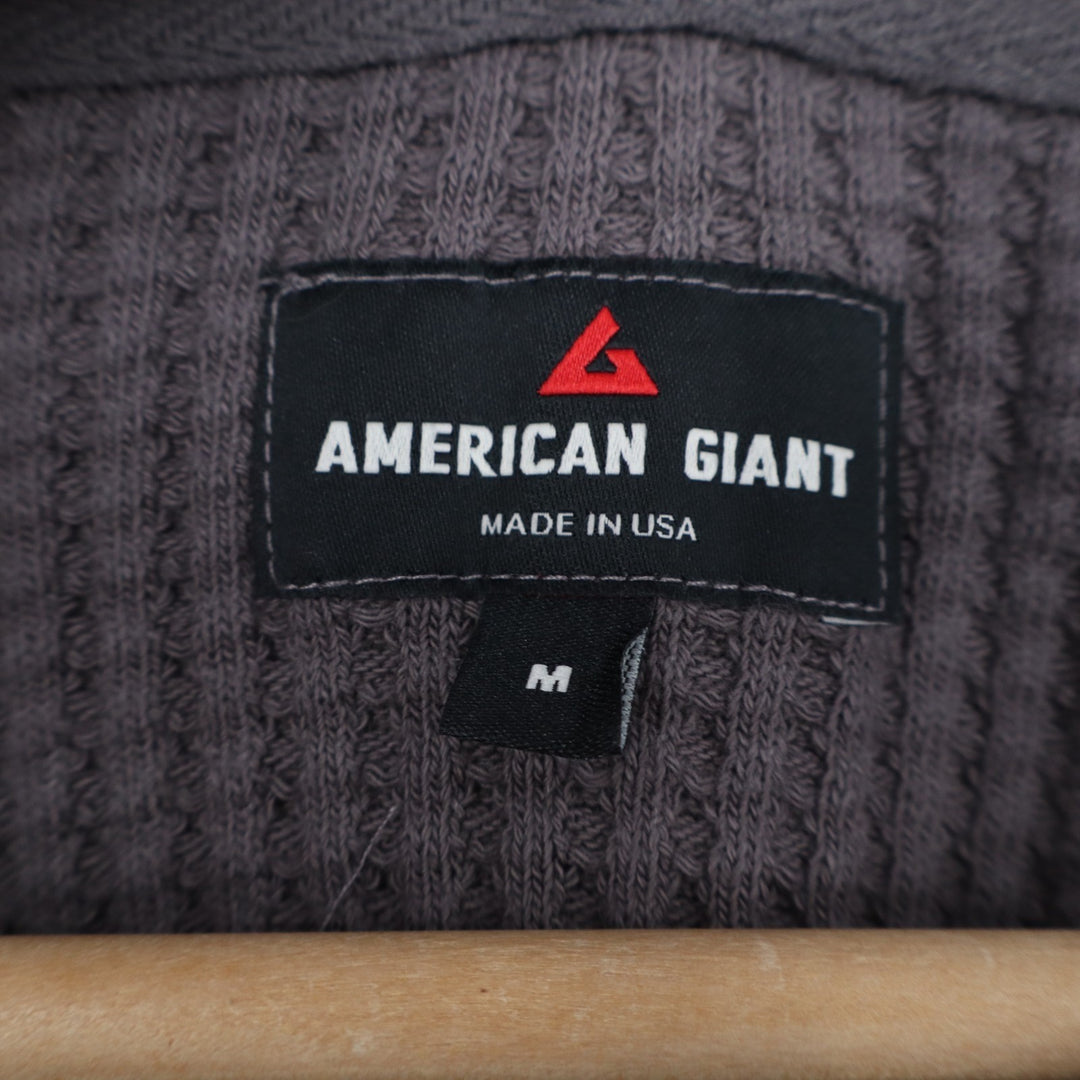 American Giant T-Shirt Men Medium Gray Cotton Stretch Waffle Knit Henley Neck