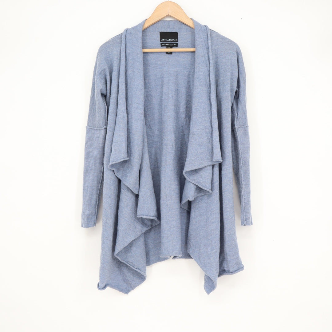 Cynthia Rowley Blue 100% Extrafine Merino Wool Waterfall Cardigan XS