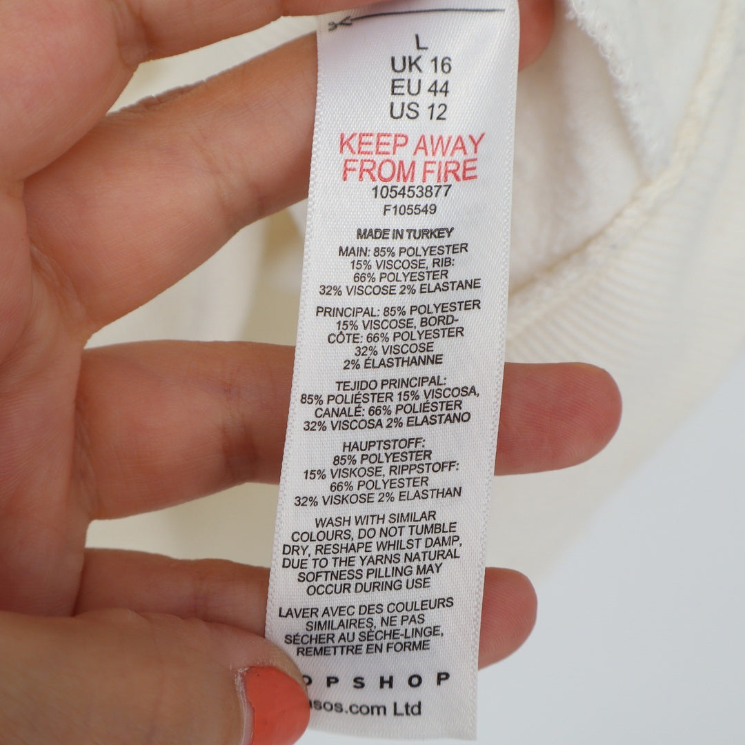 Topshop Cream Oversized Crewneck Sweatshirt Back Seam Detail US 12 Large