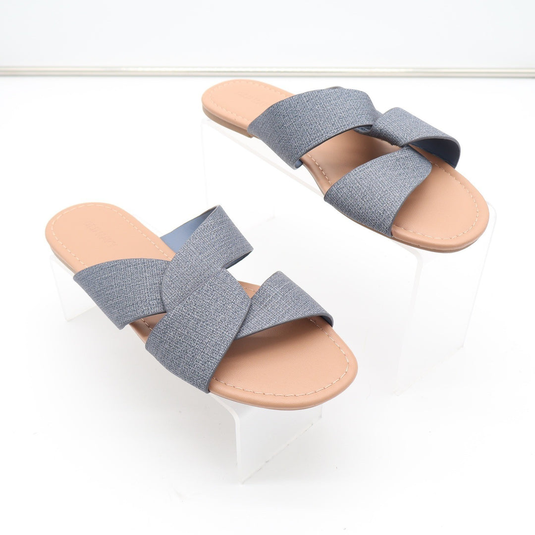 Old Navy HTTP Flat Link Chambray Blue Crisscross Slide Sandals Mens 8.5