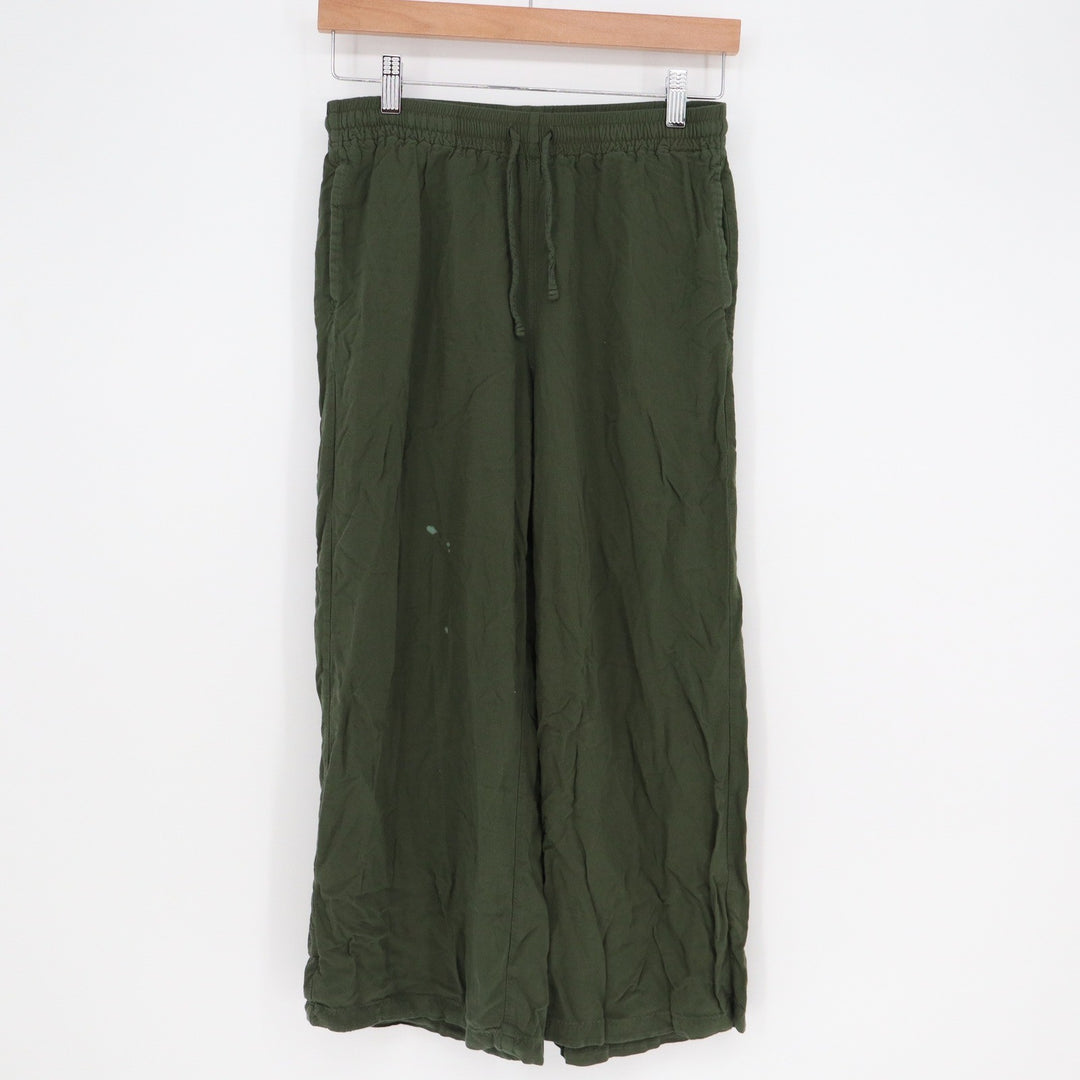 Uniqlo Olive Green Rayon Wide Leg Cropped Pants Elastic Waist Small