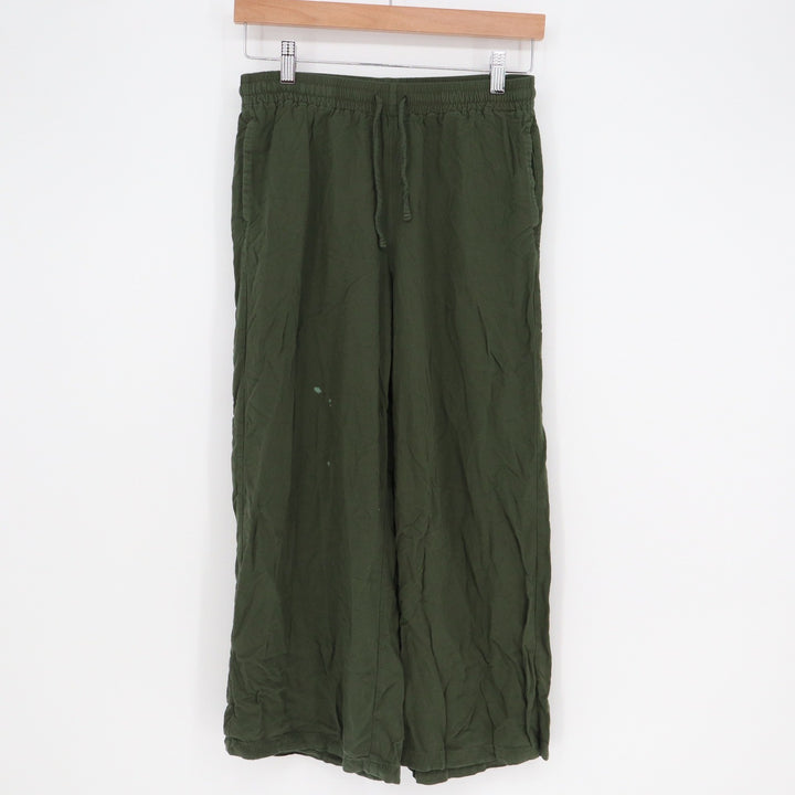 Uniqlo Olive Green Rayon Wide Leg Cropped Pants Elastic Waist Small
