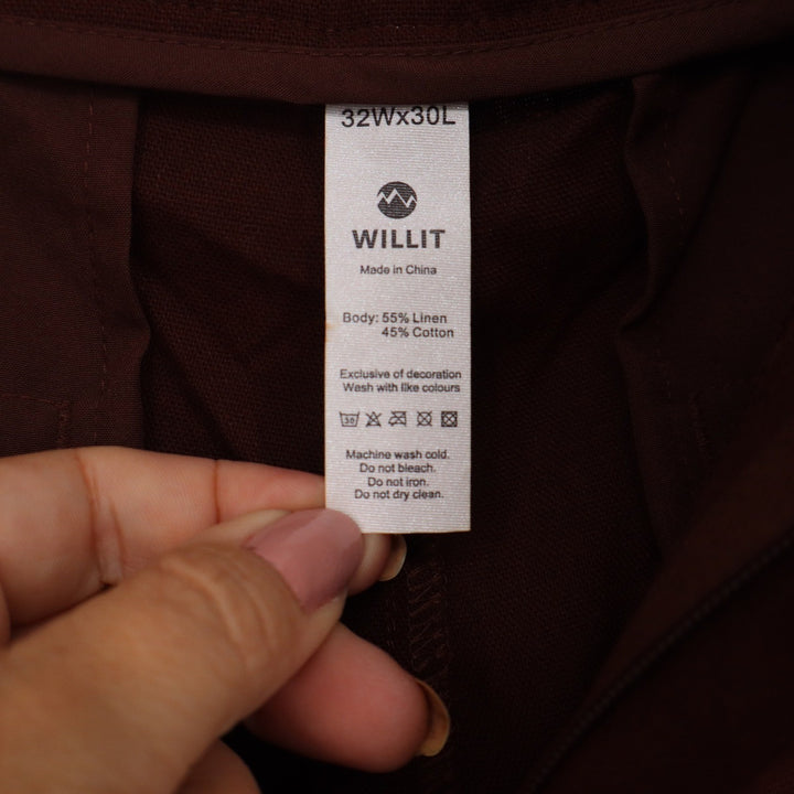 Willit Mens Linen Cotton Blend Drawstring Pants 32x30 Burgundy Maroon Straight