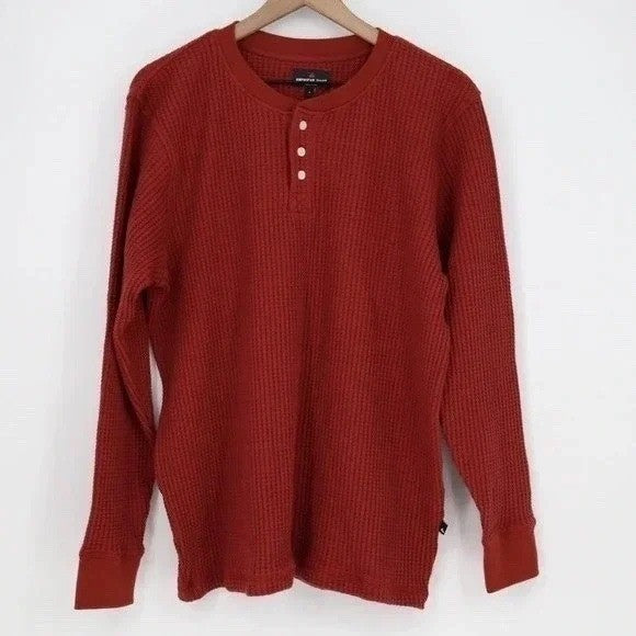 American Giant T-Shirt Mens M Zinfandel Cotton Stretch Waffle Knit Henley Neck