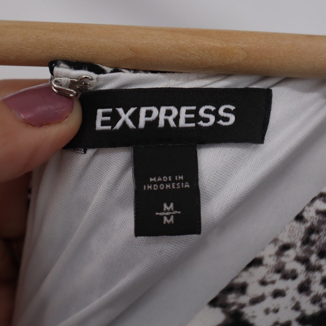 Express Snakeskin Print Long Sleeve V-Neck Mini Dress with Tie Waist M