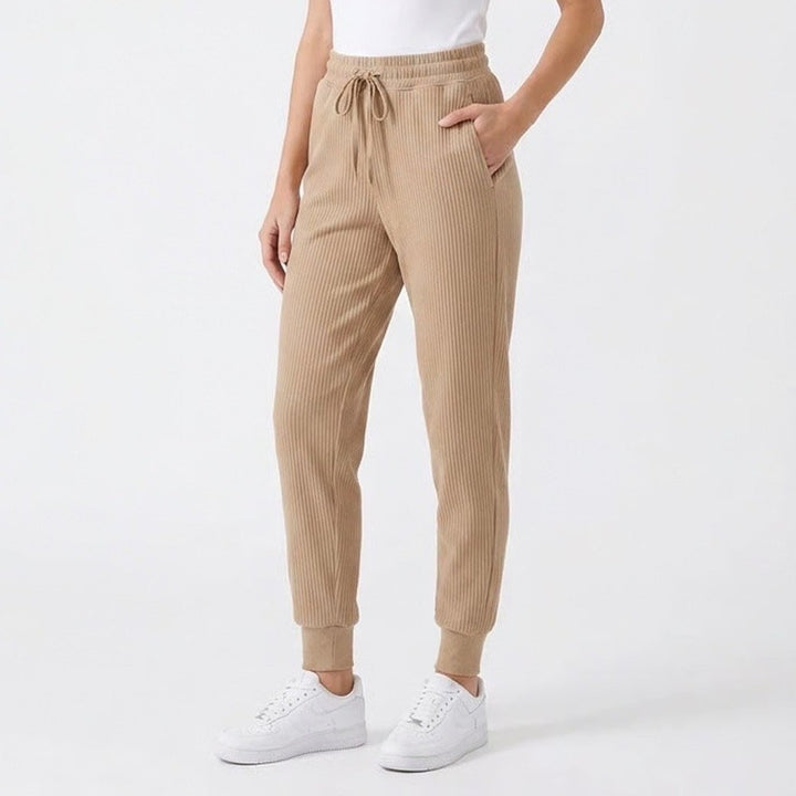 DSG Womens So Soft Ottoman Jogger Pants Warm Stone Tan Ribbed XS