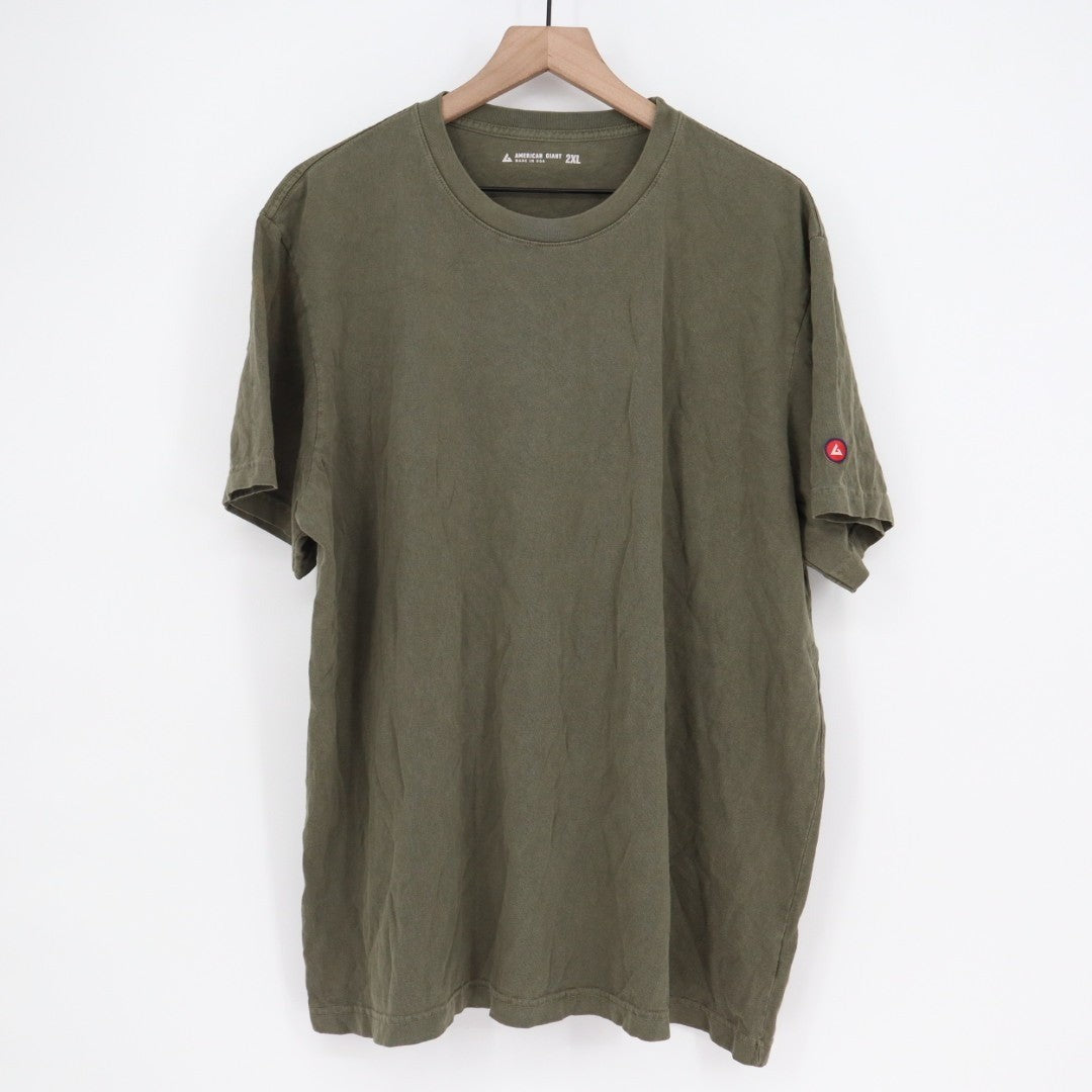 American Giant Crew Tee Shirt Mens 2XL Washed Olive Green Cotton Logo Casual