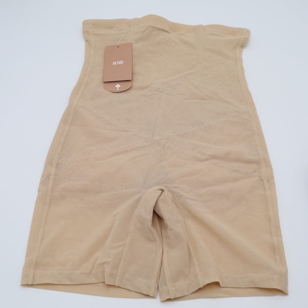 KLVEE High Waist Shapewear Shorts Nude Beige Compression Tummy Control Large