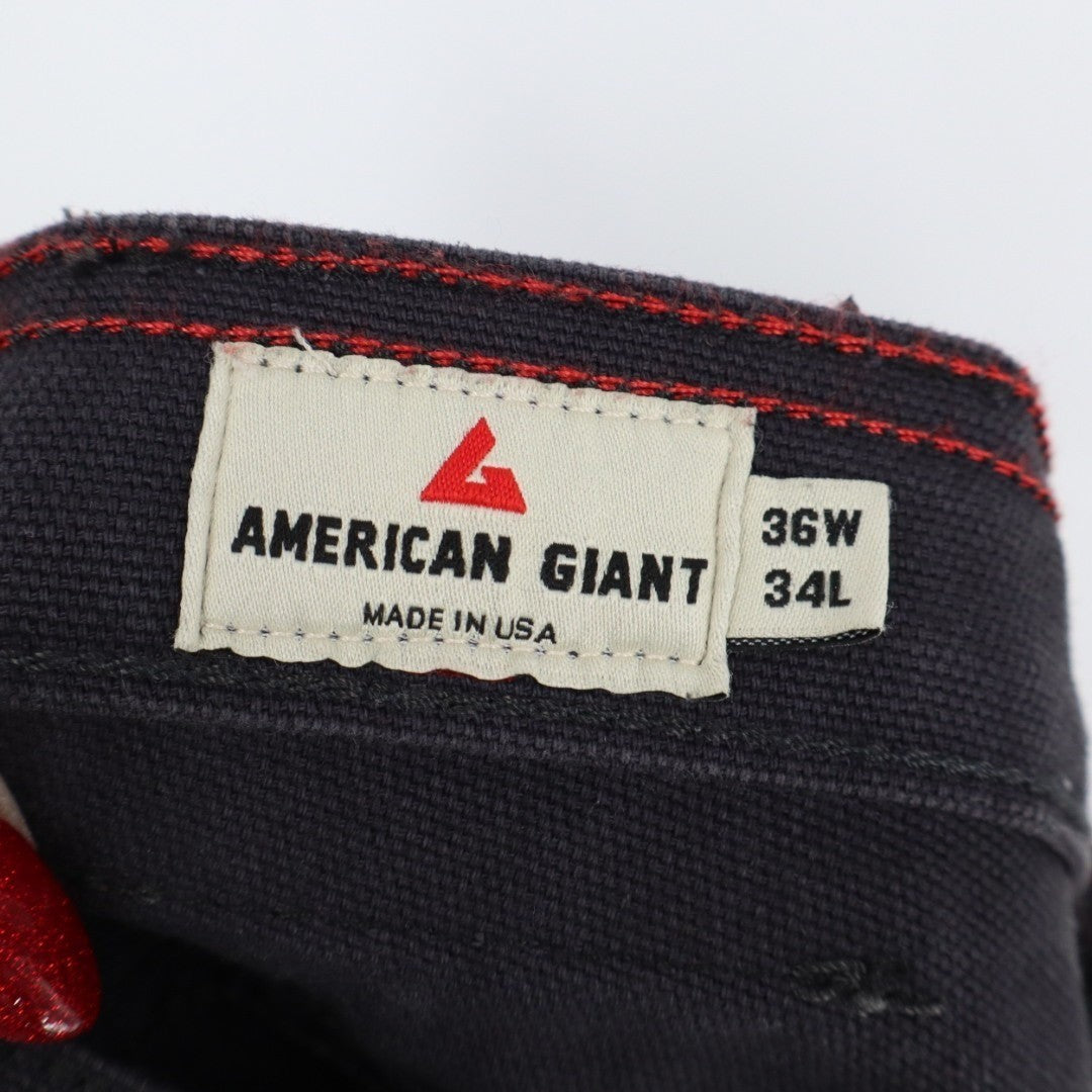 American Giant Roughneck Jeans Mens 36x34 Black Canvas Cotton Stretch Skinny Leg