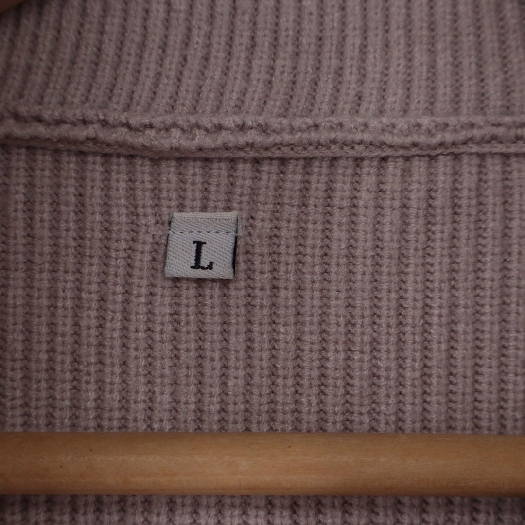 Mauve Taupe Ribbed Quarter Zip Pullover Sweater Balloon Sleeve Large