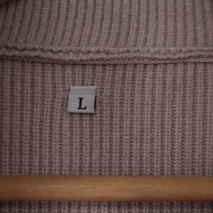 Mauve Taupe Ribbed Quarter Zip Pullover Sweater Balloon Sleeve Large
