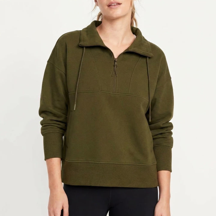 Old Navy Active Dynamic Fleece Quarter Zip Pullover Olive Green Mens XL