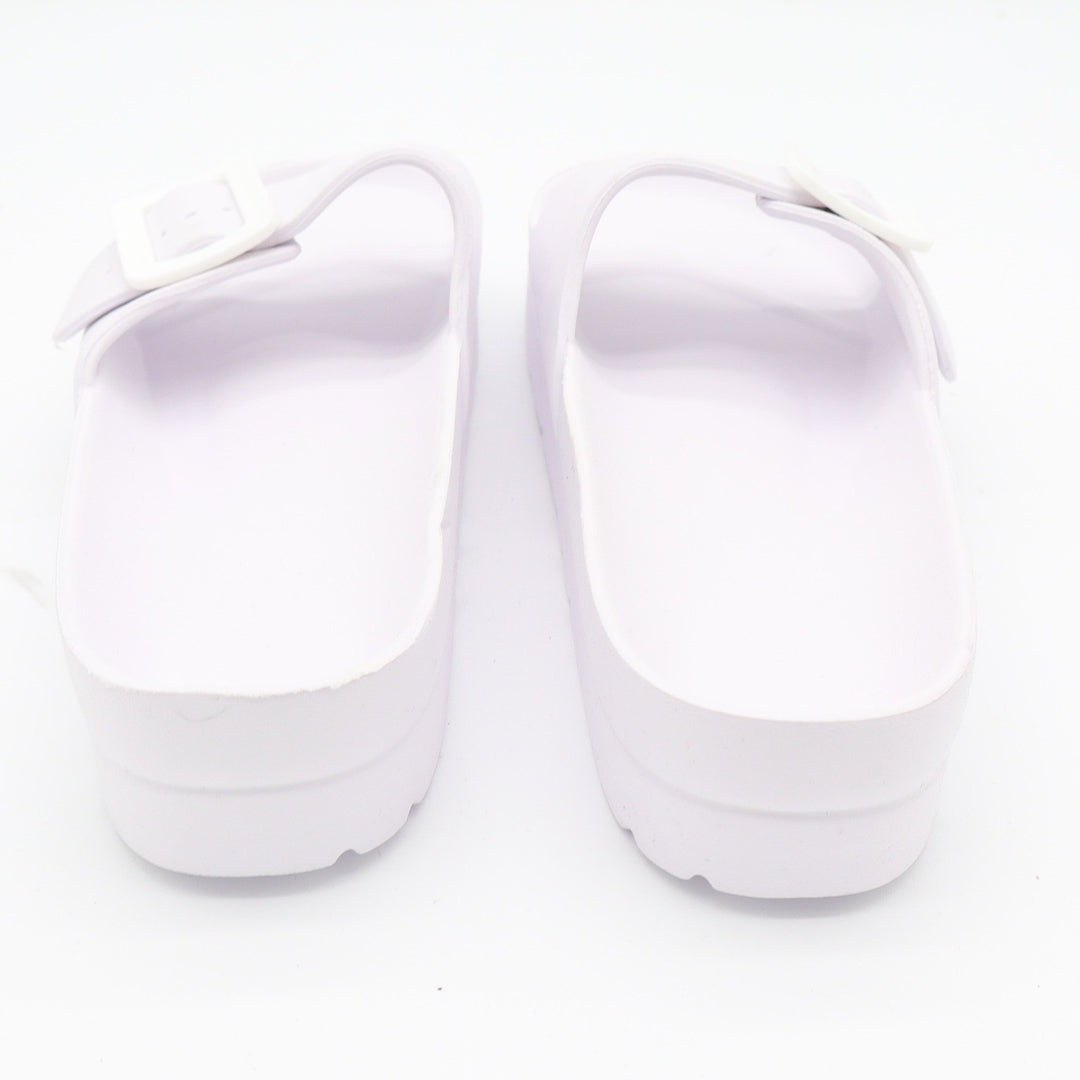 Womens White Platform Slide Sandals Chunky Buckle Strap Foam Slides Size 9