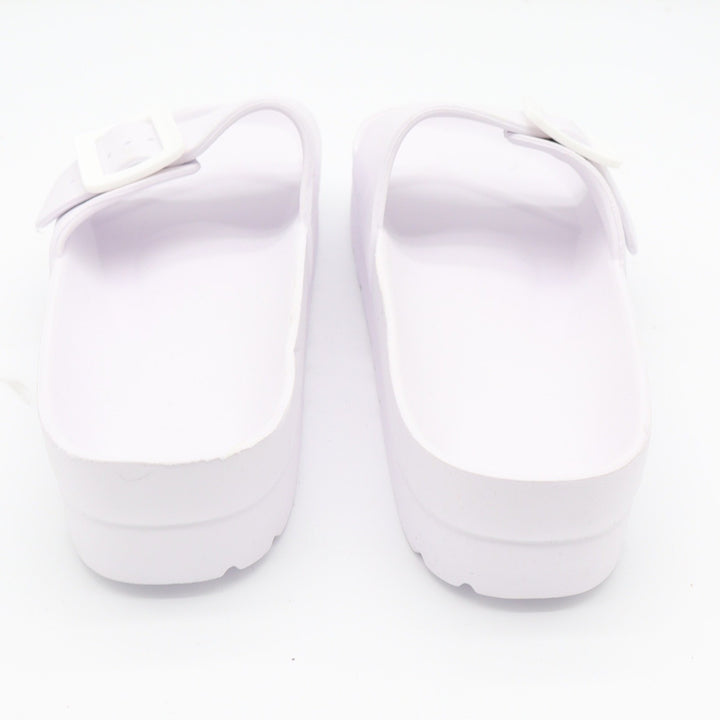 Womens White Platform Slide Sandals Chunky Buckle Strap Foam Slides Size 9