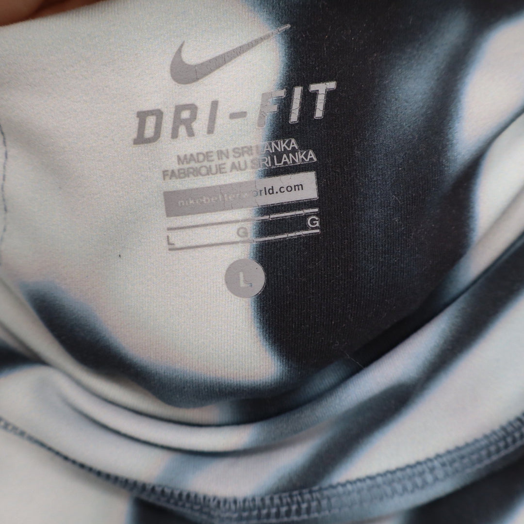 Nike Dri-FIT Women L Blue Black Abstract Smoke Ink Print Leggings