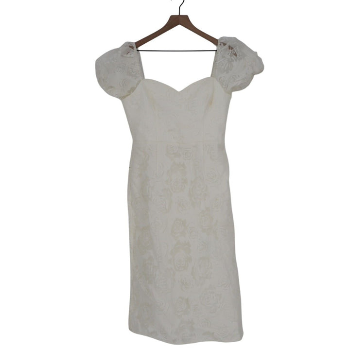 Lulus Odetta Burnout Puff Sleeve Lace-Up Midi Dress Womens Large White Floral